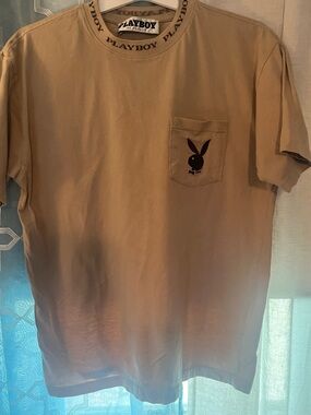 PacSun Tan Short Sleeve Pocket Tee with Black Bunny Graphic